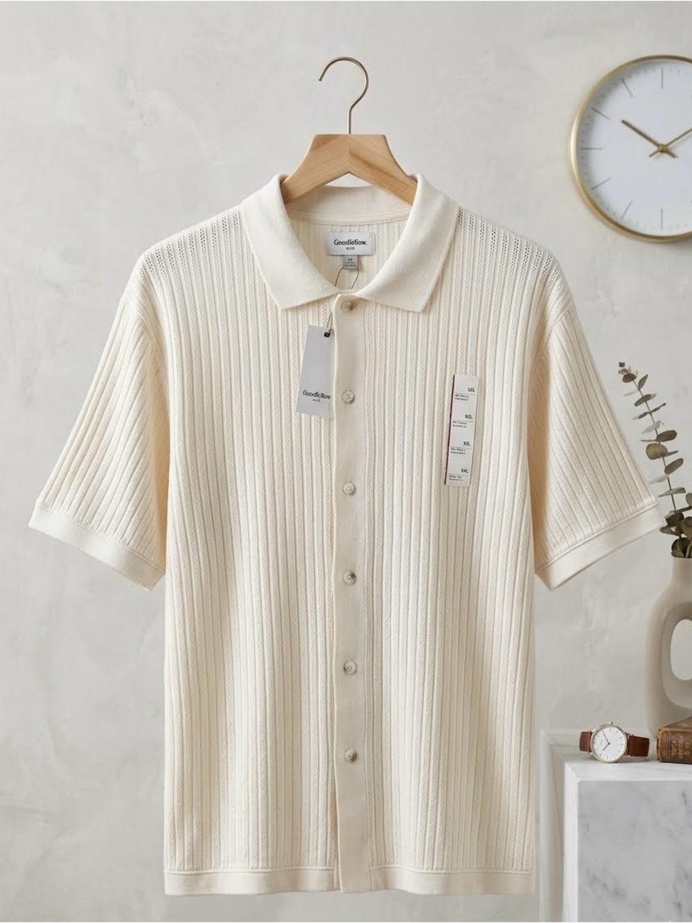 Goodfellow & Co Cream Short-Sleeve Button-Front Knit Shirt